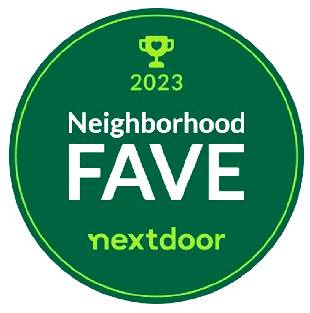 a green sticker that says neighborhood fave nextdoor 2023