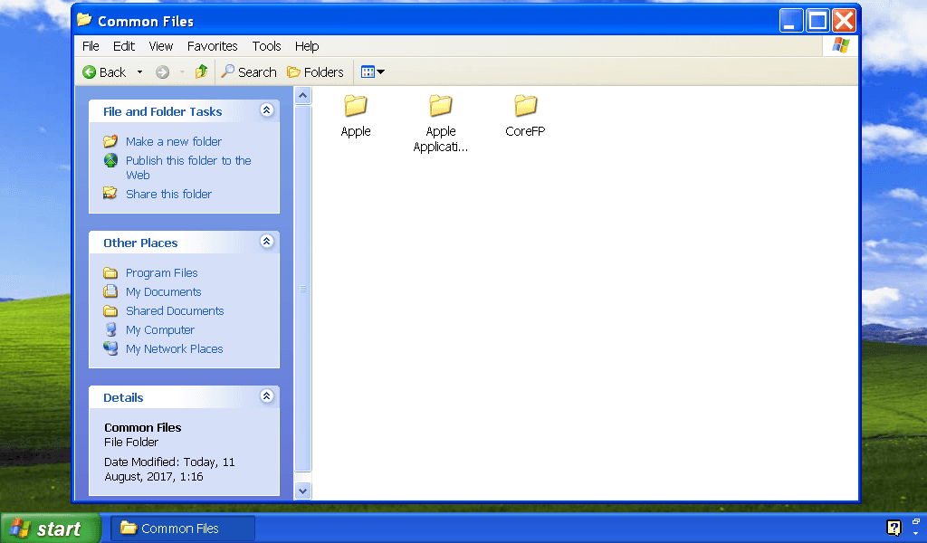 The Common Files folder and its content on Windows XP.