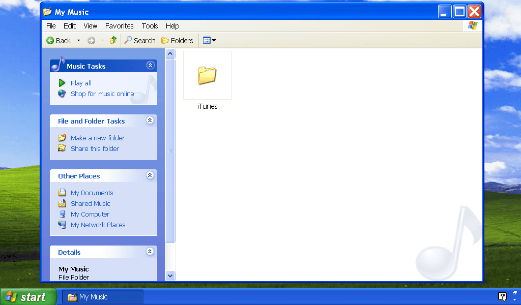 The My Music folder and its contents on Windows XP.