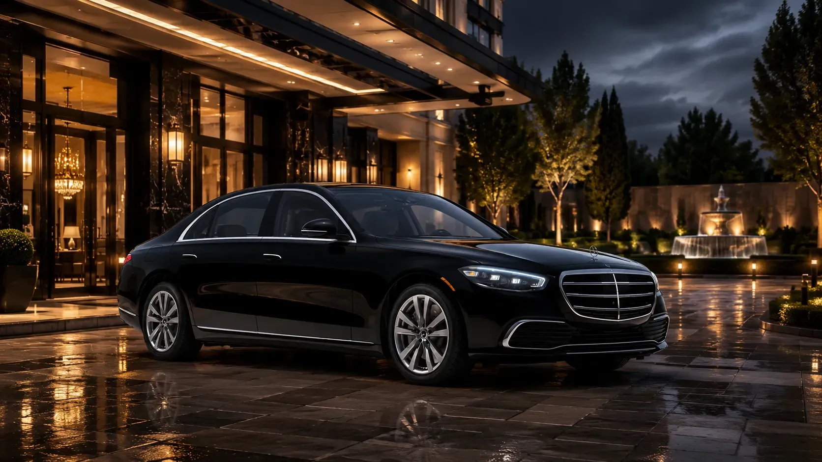 A luxury black car service vehicle in New Orleans