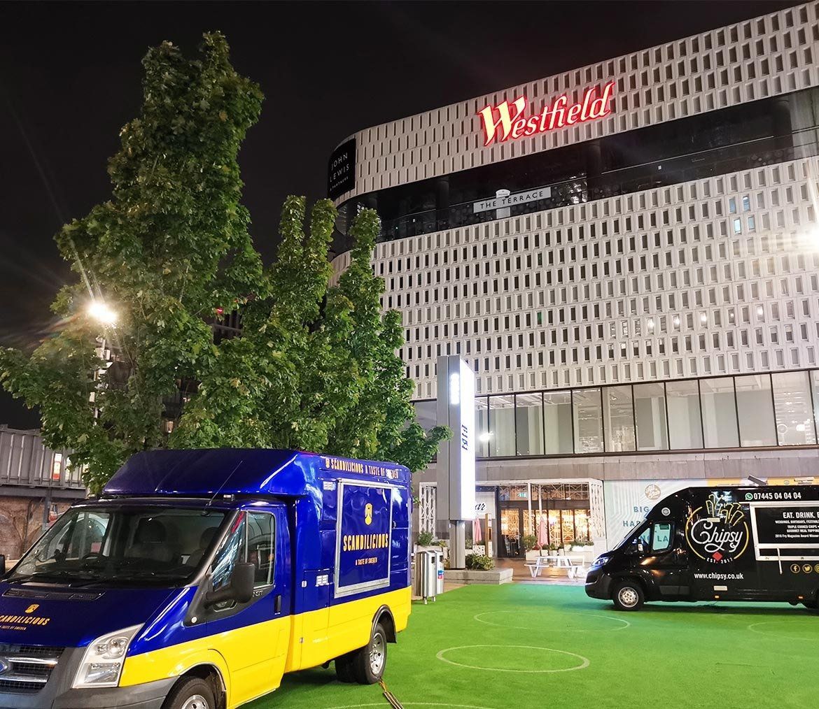 Scandilicious food truck at Westfields, London at night