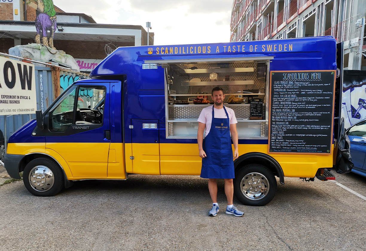 Freddy in-front of Scandilicious food truck