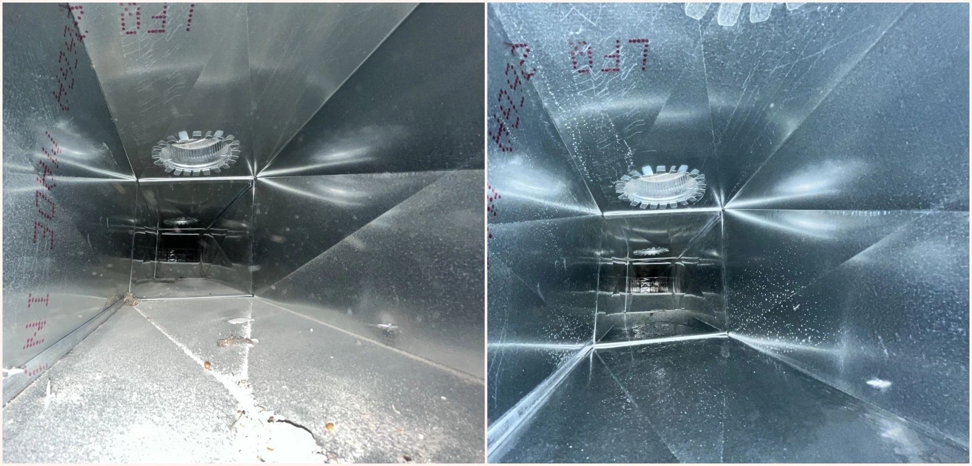 Two metal duct interiors
