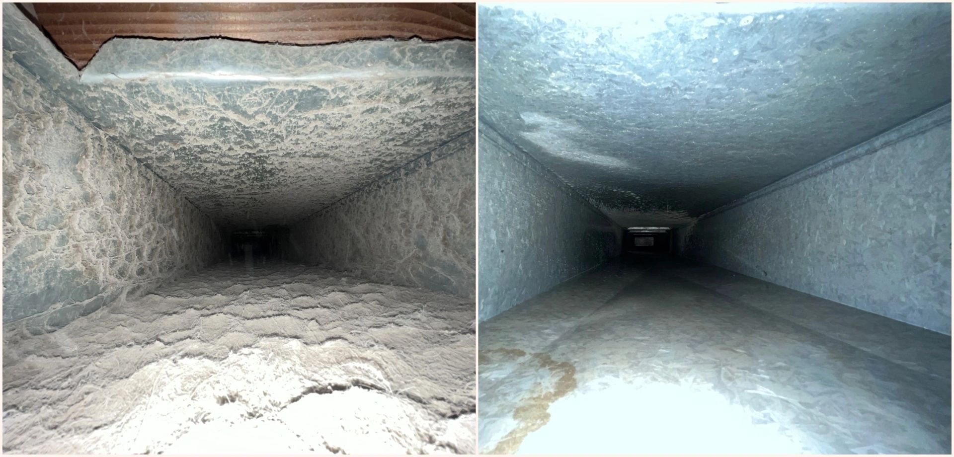 Before and after view of an air duct