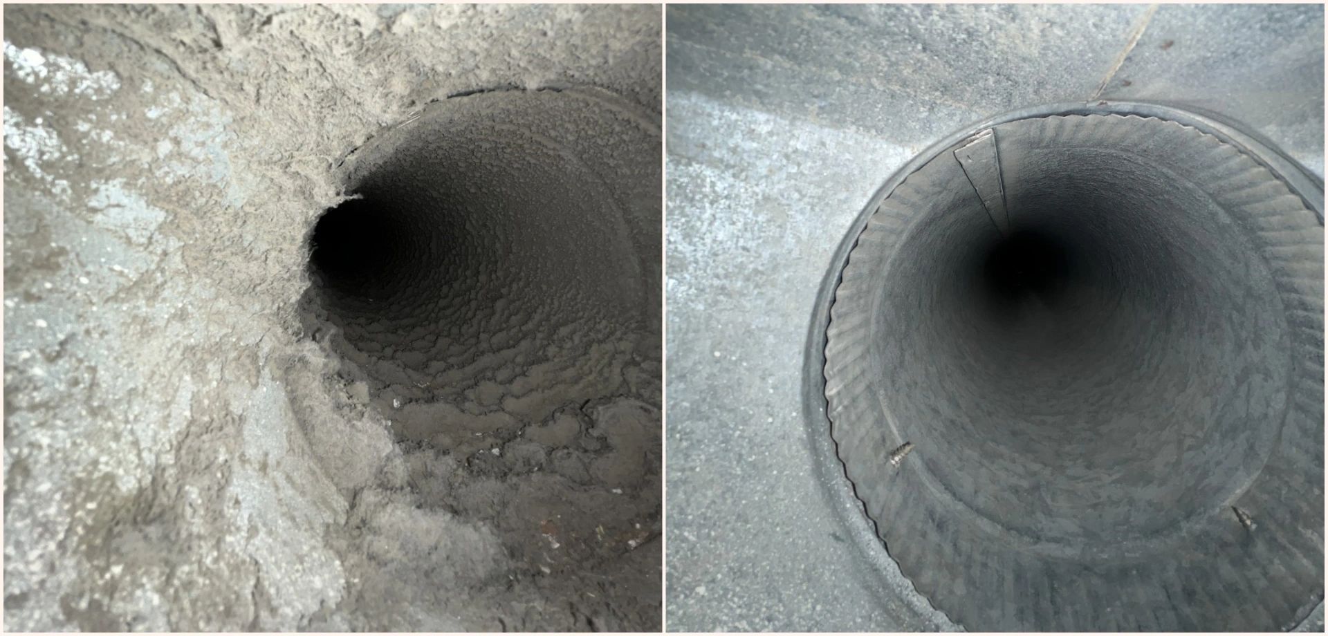 Two views inside of a pipe
