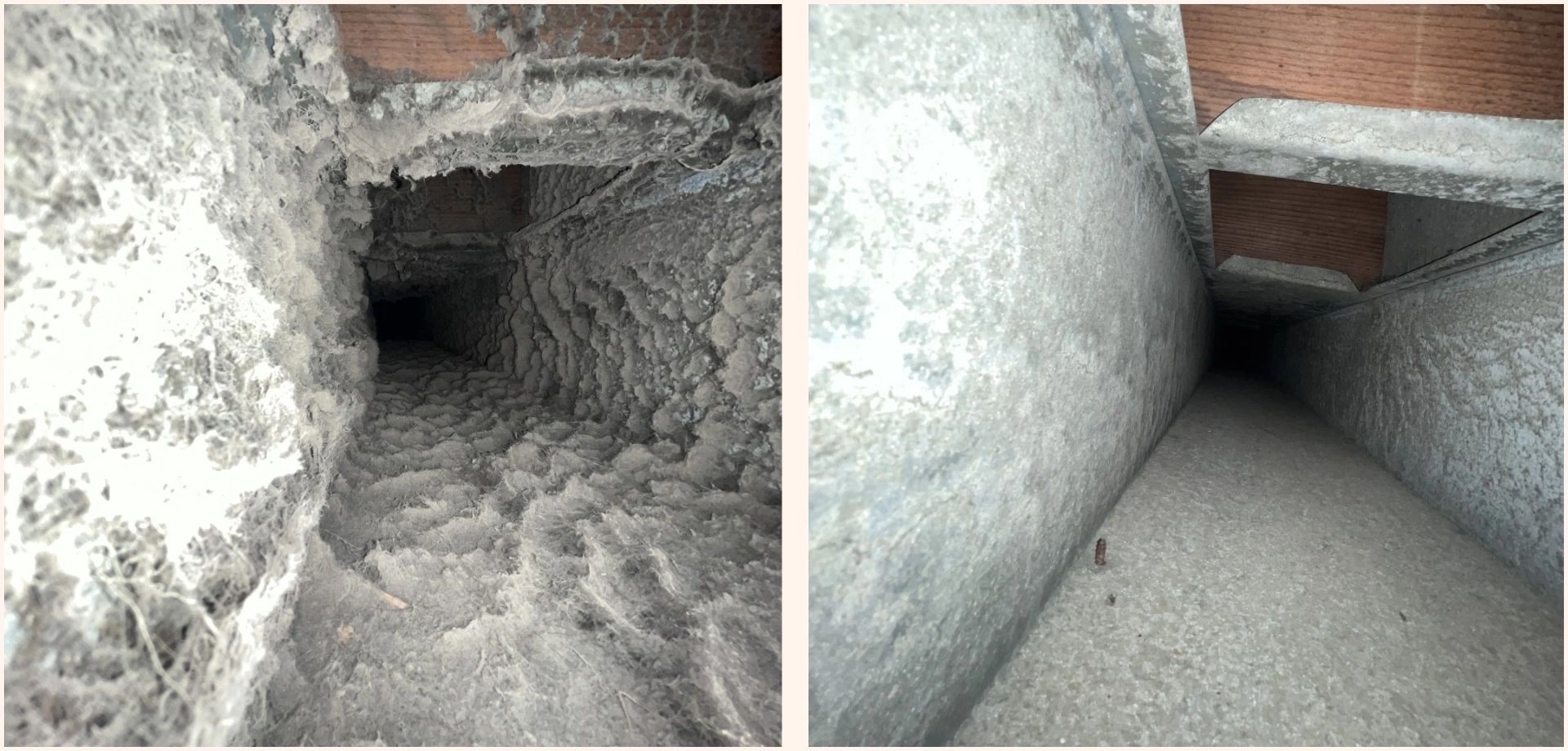 Air duct before and after cleaning