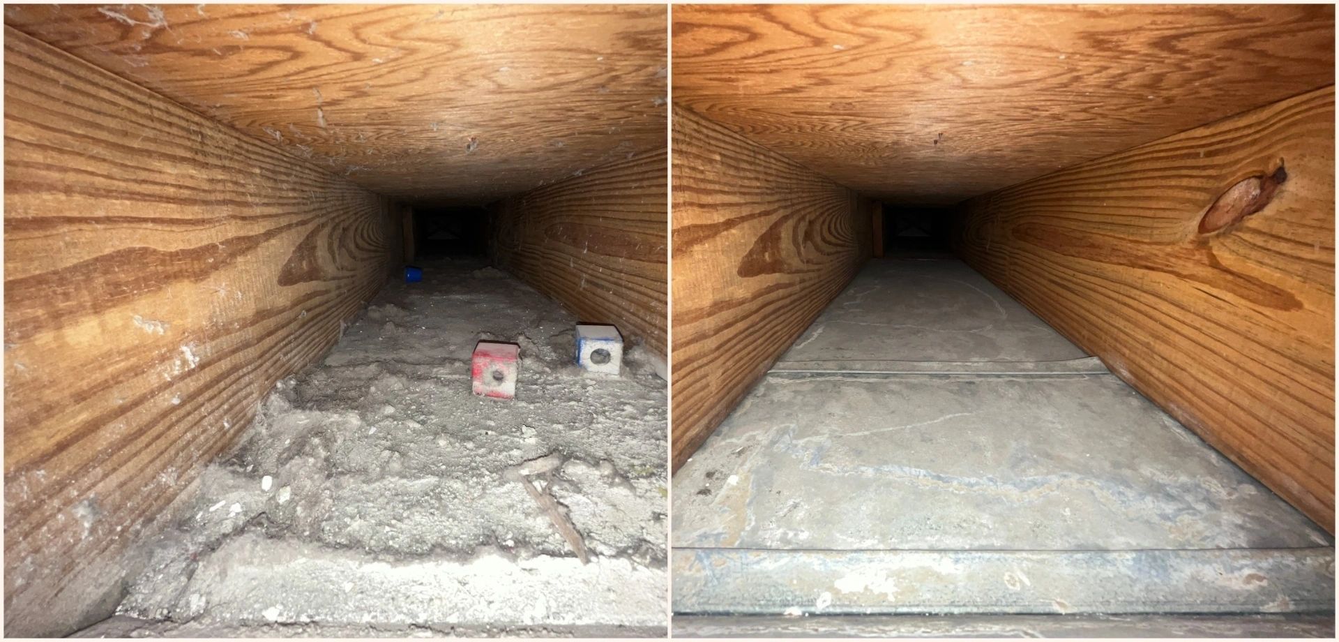 Before and after air duct cleaning