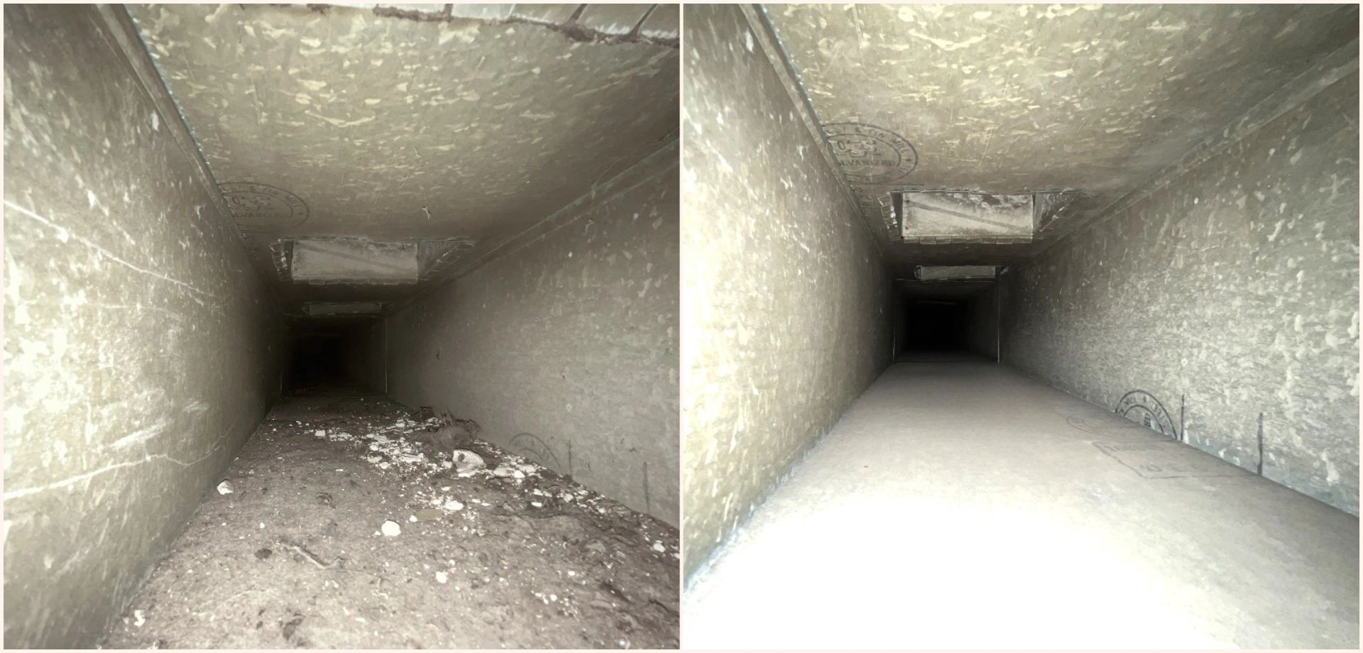 Air duct before and after cleaning