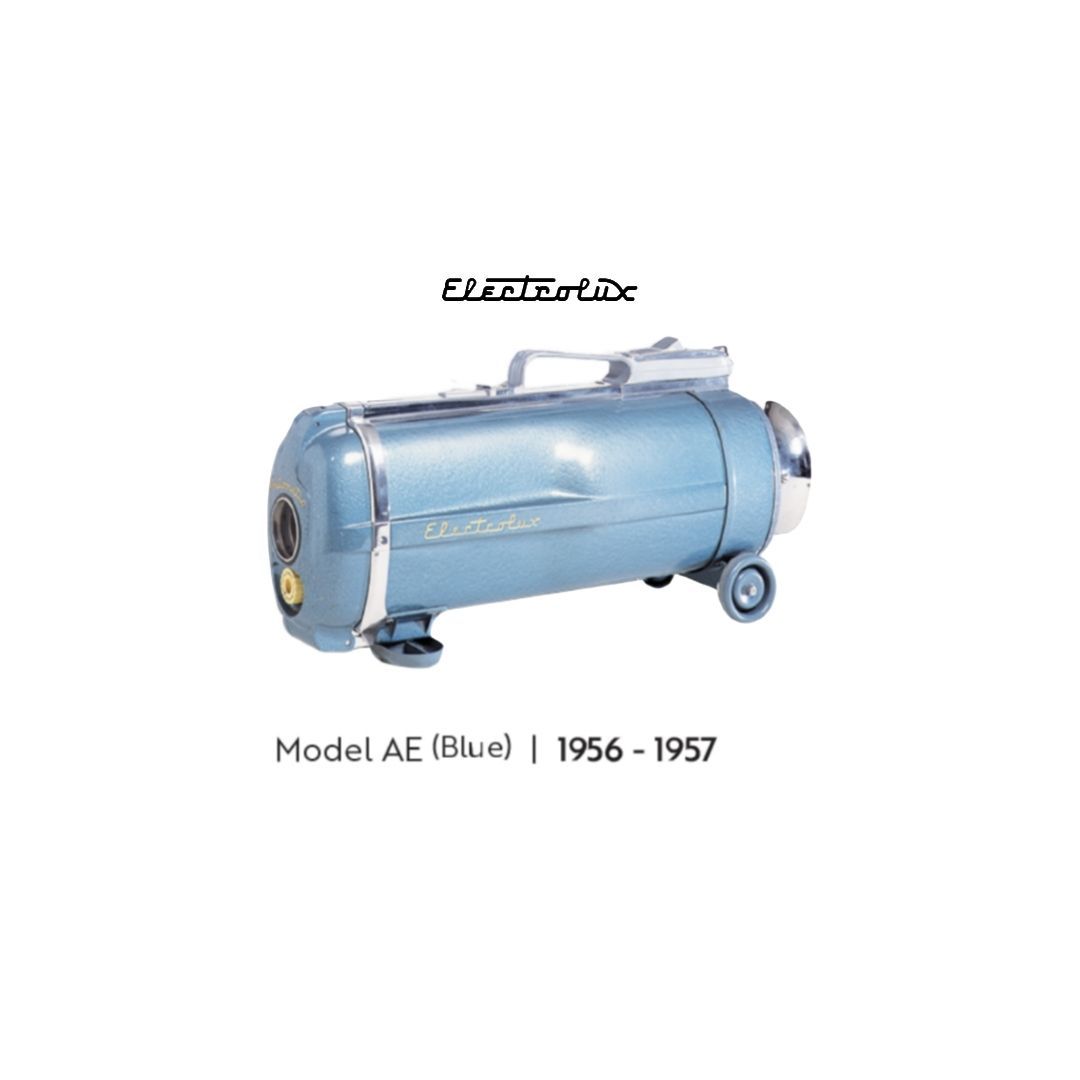 Vintage blue Electrolux Model AE canister vacuum cleaner, produced from 1956 to 1957.