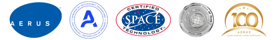 A row of five distinct circular and oval logos, including Aerus, a blue 