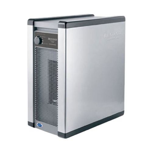 A silver Beyond Guardian Air purifier unit standing upright with a black control knob and a front-facing ventilation grate.