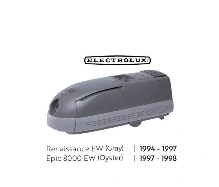 An Electrolux vacuum, identifying the Renaissance EW (1994-1997) and Epic 8000 EW (1997-1998) models.