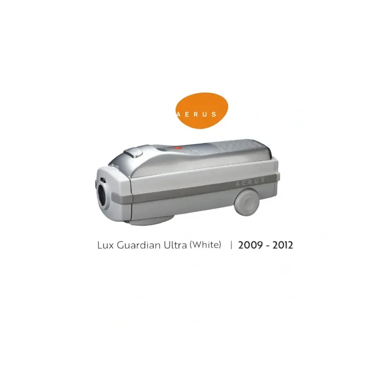 A white Aerus Lux Guardian Ultra vacuum cleaner on a white background, labeled with the model years 2009–2012.