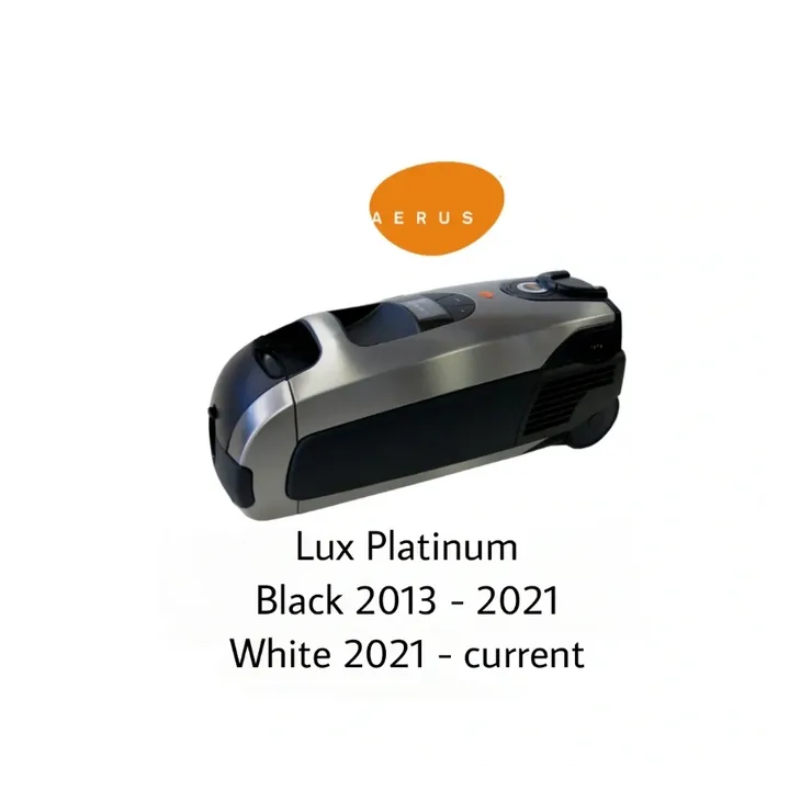 Lux Platinum vacuum canister with text listing 