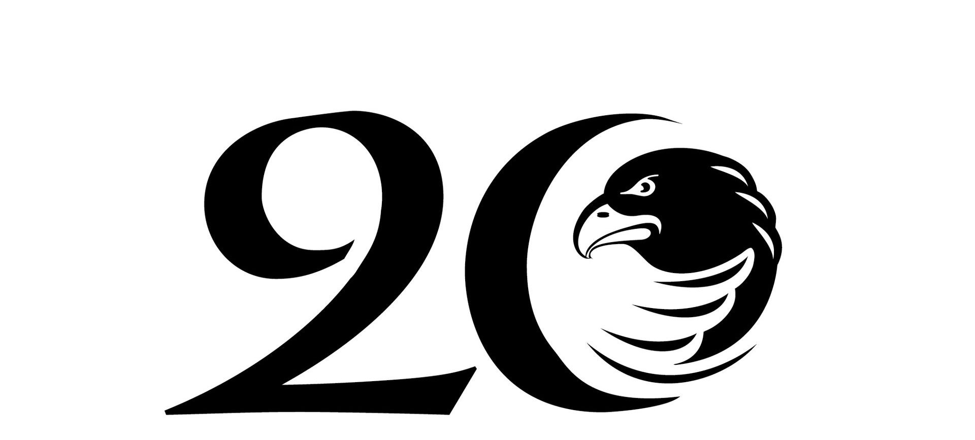 A black and white logo for the number 20 with an eagle in the middle.