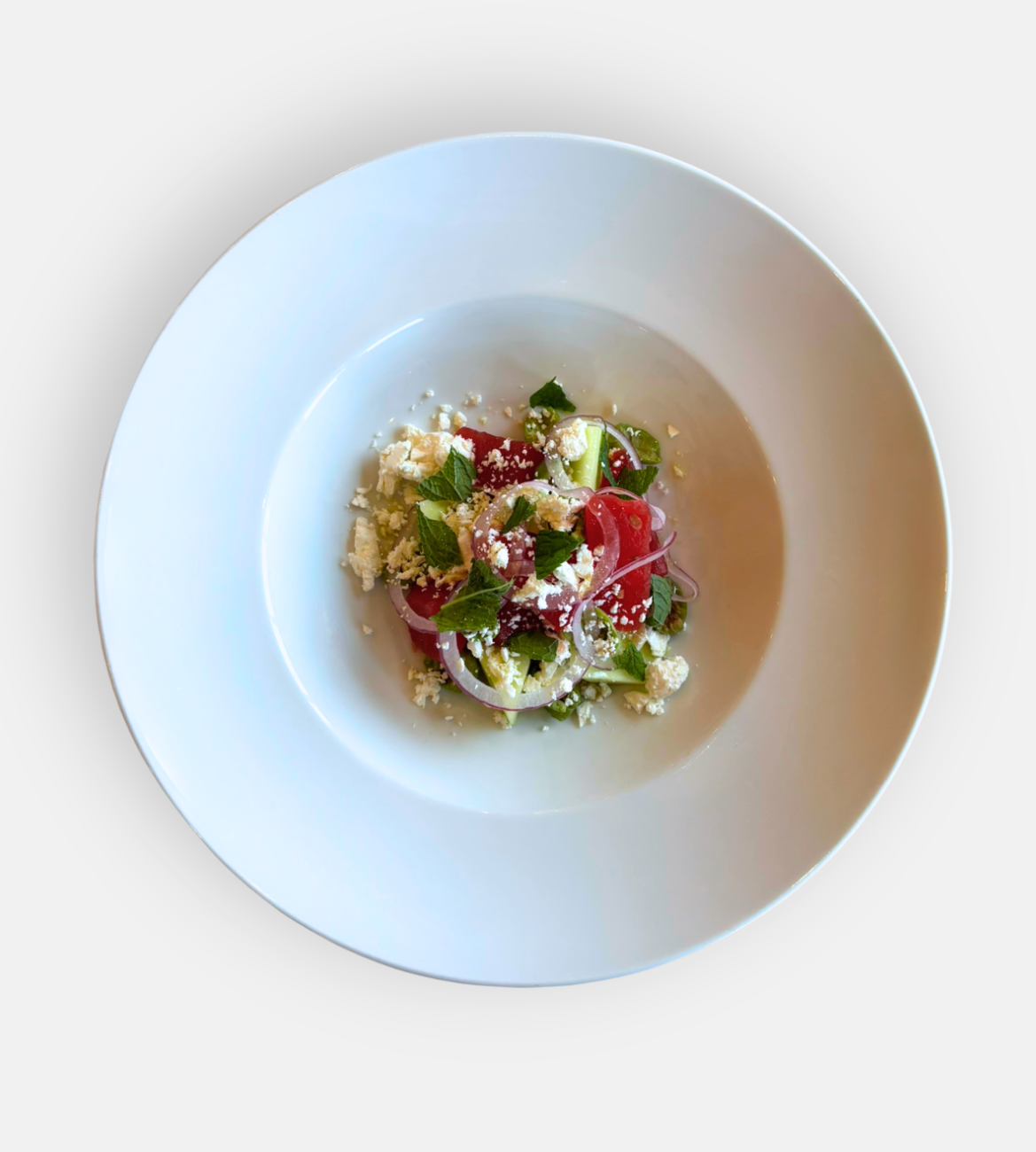 A plate of Compressed Watermelon and Feta