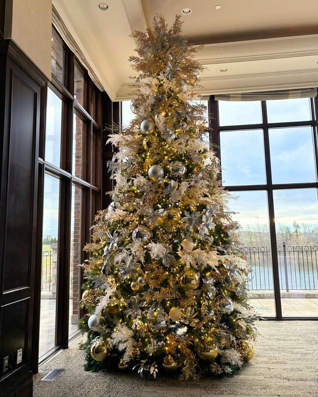 Gold and silver 15-foot Christmas tree.