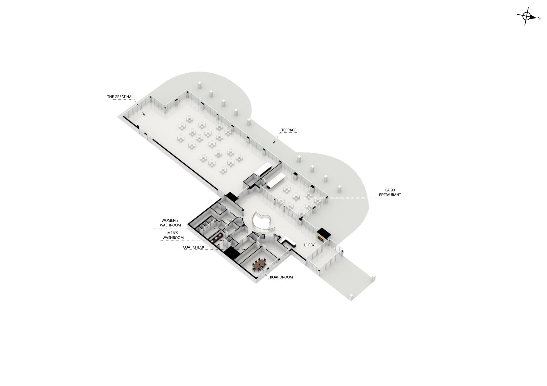 A black and white floor plan of a building on a white background.
