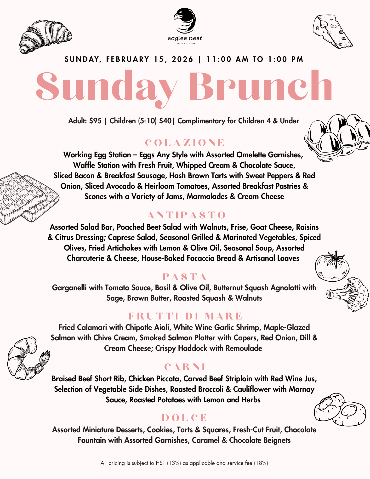 February Sunday Brunch Menu at Eagles Nest 