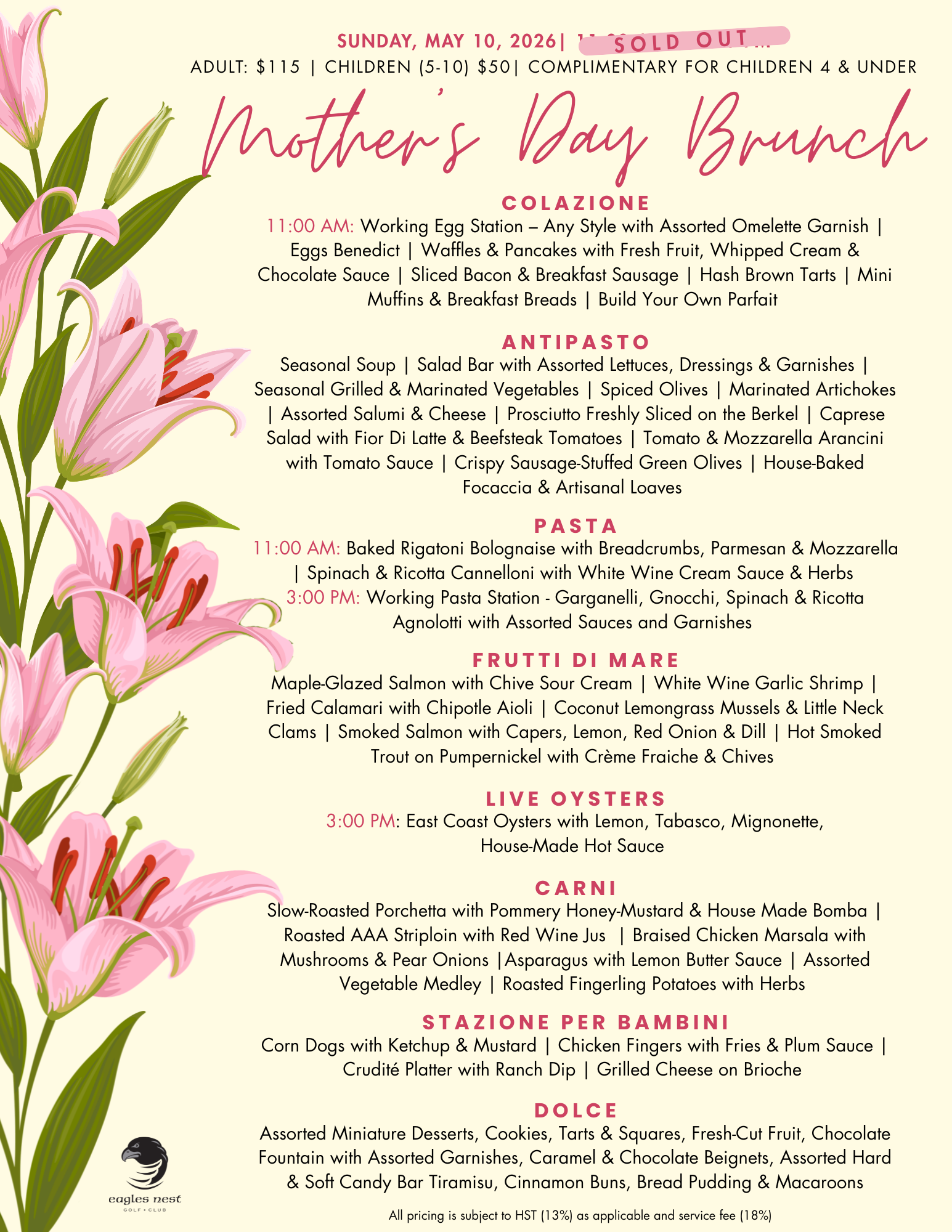 Mother's Day Menu at Eagles Nest
