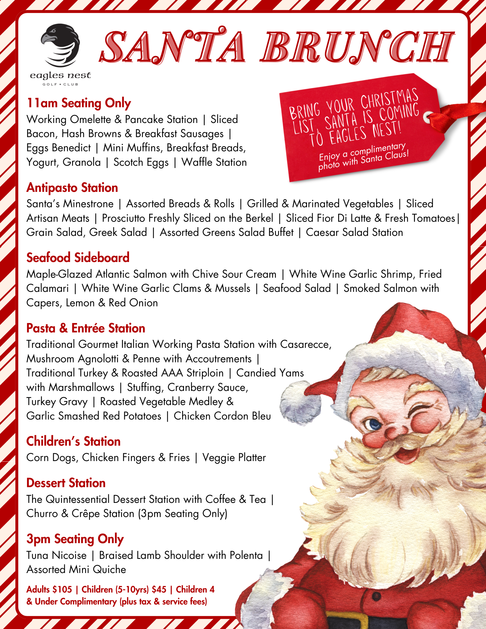 Santa Brunch menu at Eagles Nest