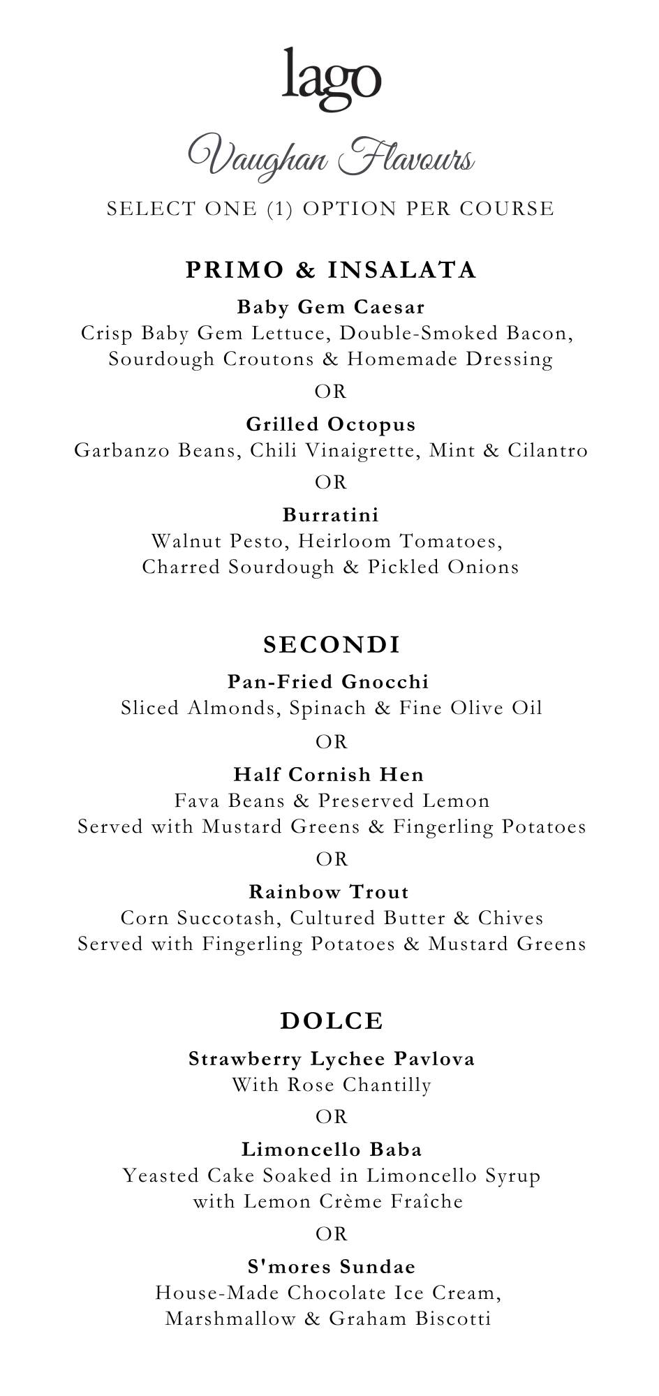 Vaughan Flavours Menu at lago