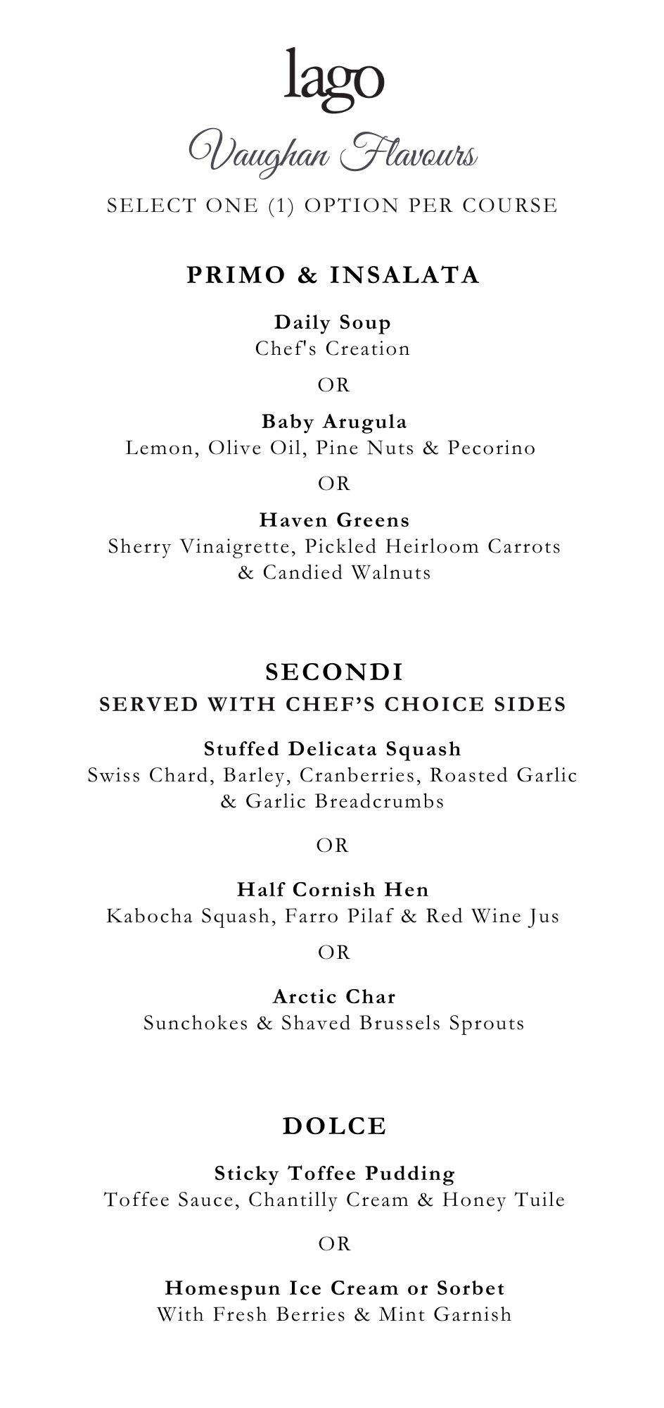 The 2026 Winter  Vaughan Flavours Menu at lago.