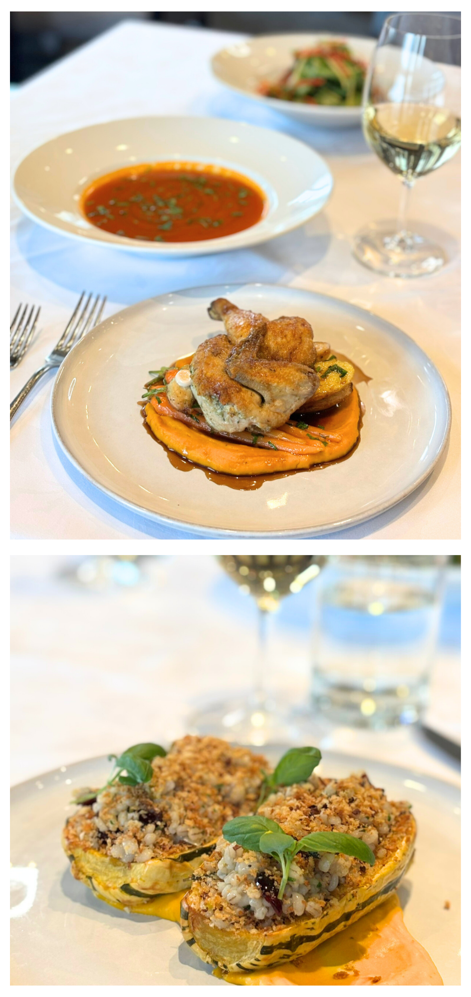 Half Cornish Hen and Stuffed Delicata Squash from the 2026 Winter Vaughan Flavours menu at lago.
