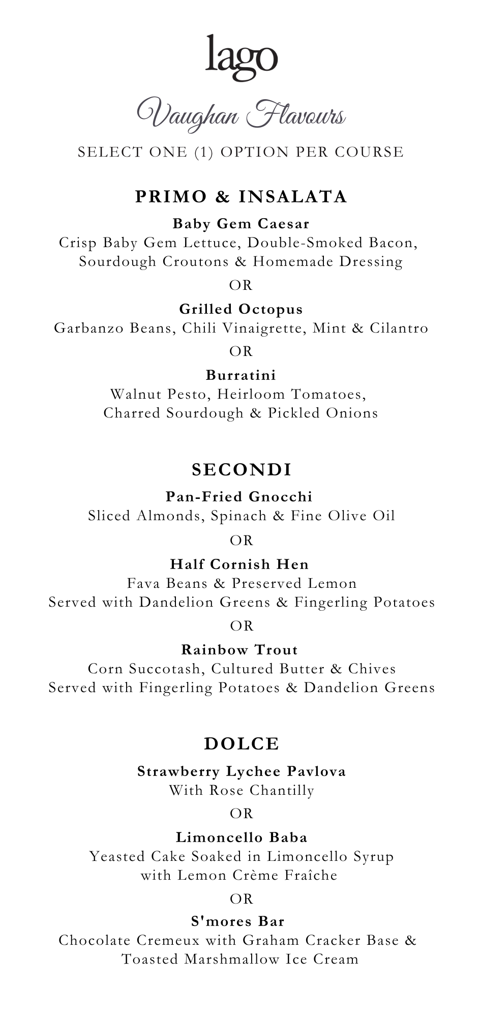 Vaughan Flavours Menu at lago