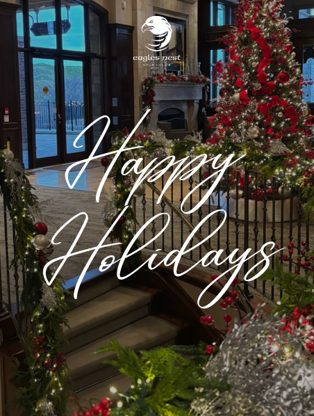 Decorated Clubhouse lobby for the holiday season.