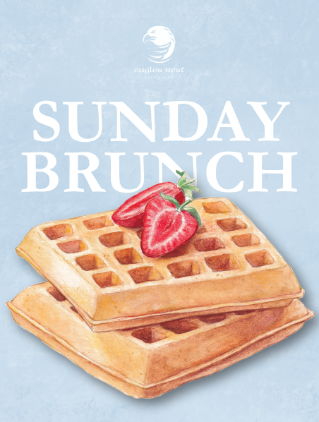 An illustration of a stack of waffles with Sunday Brunch text.