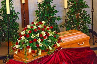 Casket and flowers
