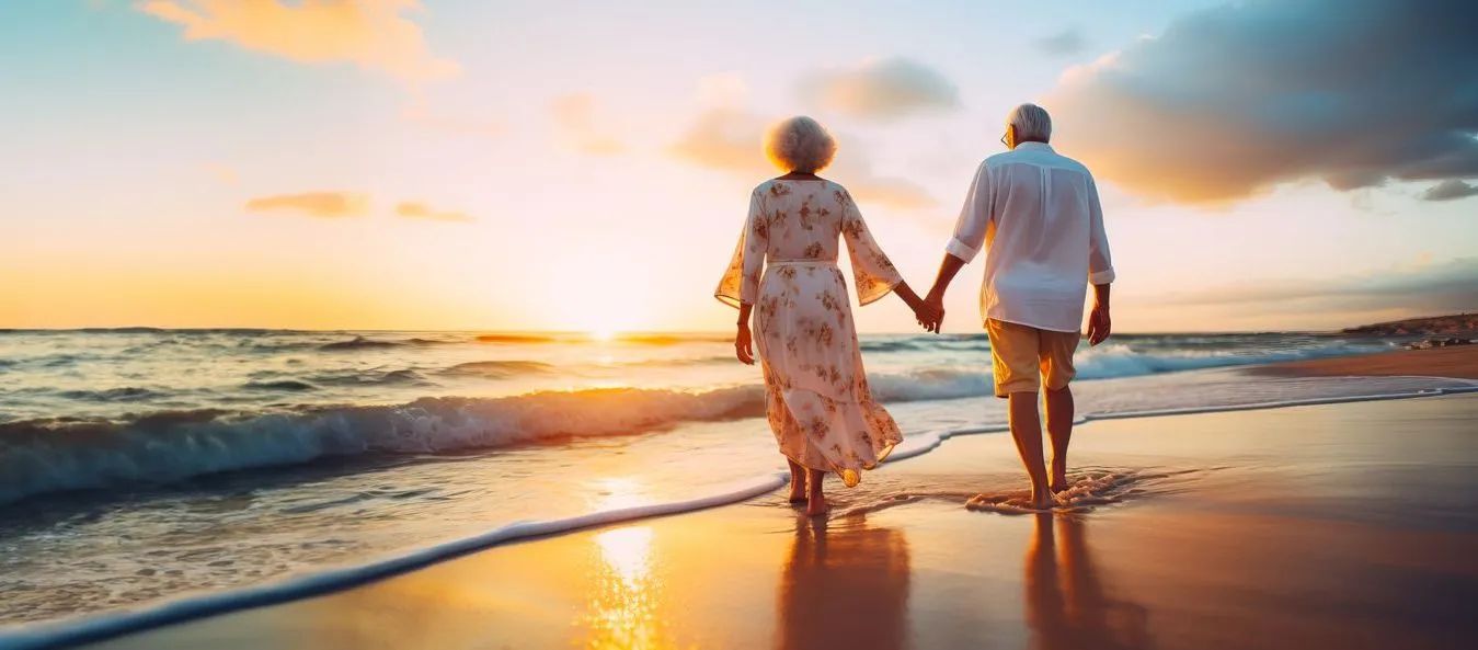 Senior couple walking in Palm Beach, FL