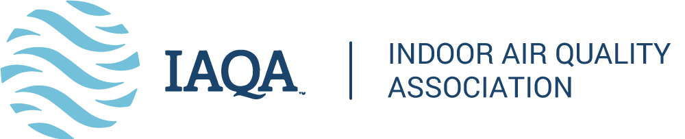 The logo for the indoor air quality association is blue and white.