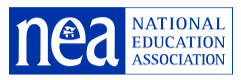 A blue and white logo for the national education association