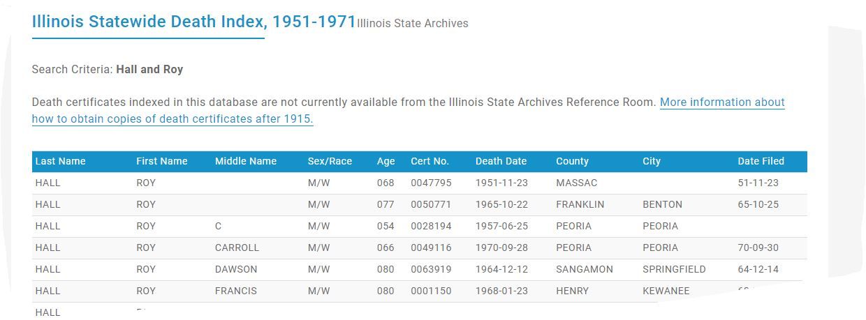 Update on Illinois Death Records! 