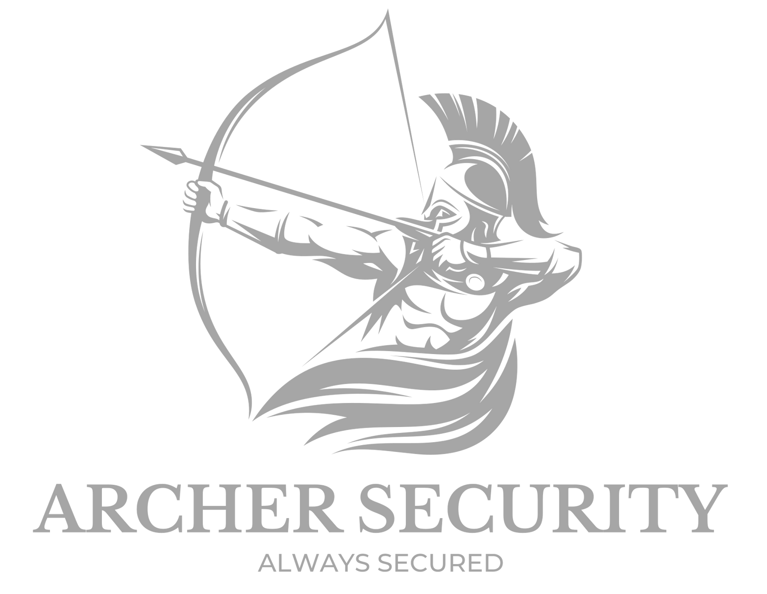 Een boogschutter met helm, die een boog spant, logo van 