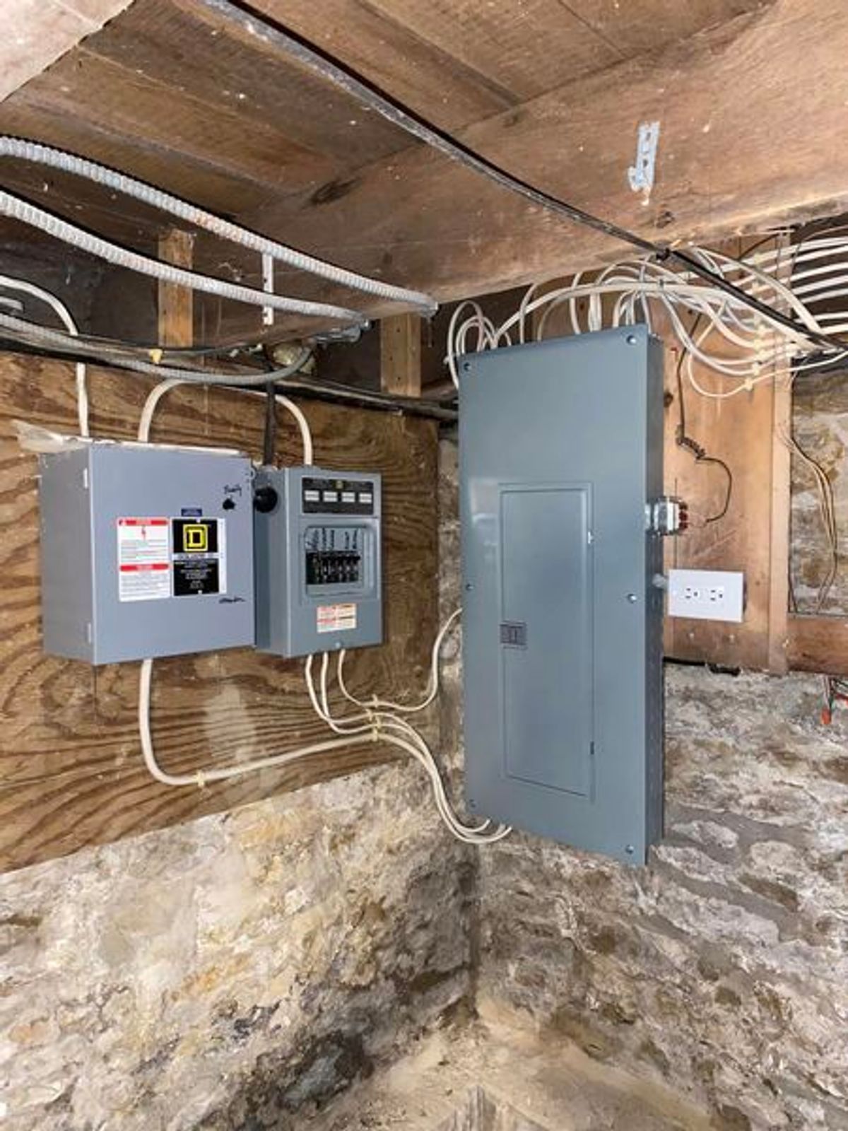 There is a electrical box in the corner of the room.