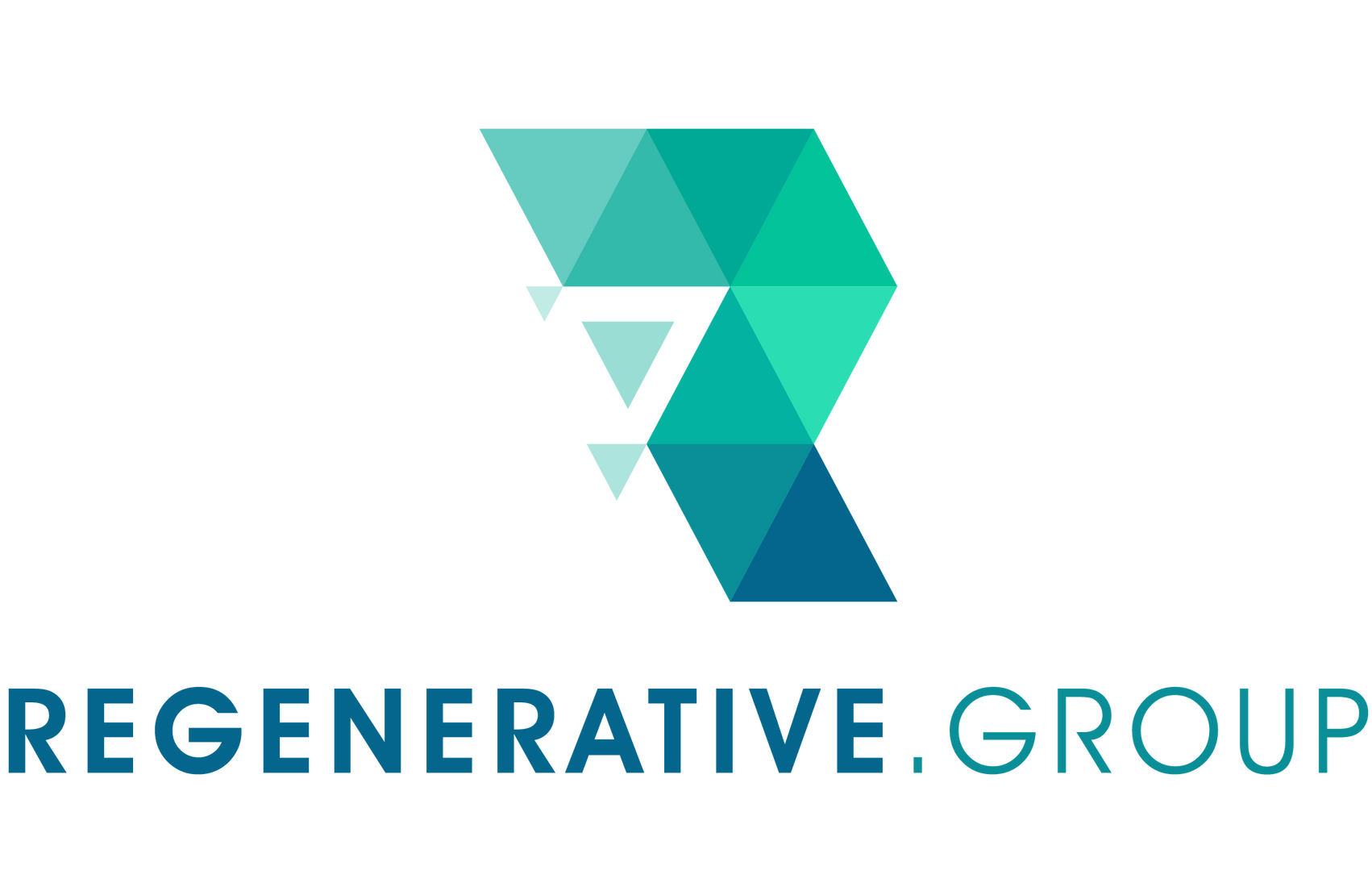 The logo for regenerative group is a blue triangle with the letter r on it.