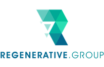 The logo for regenerative group is a blue triangle with the letter r on it.