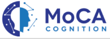 A blue and white logo for moca cognition