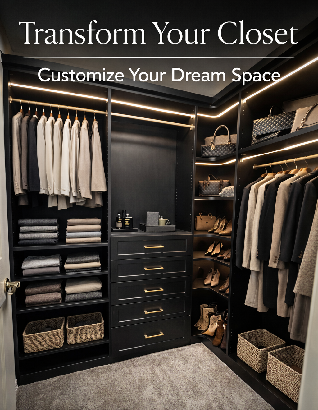 Shower with glass door, gray textured tile walls, white floor mat, and skylight.