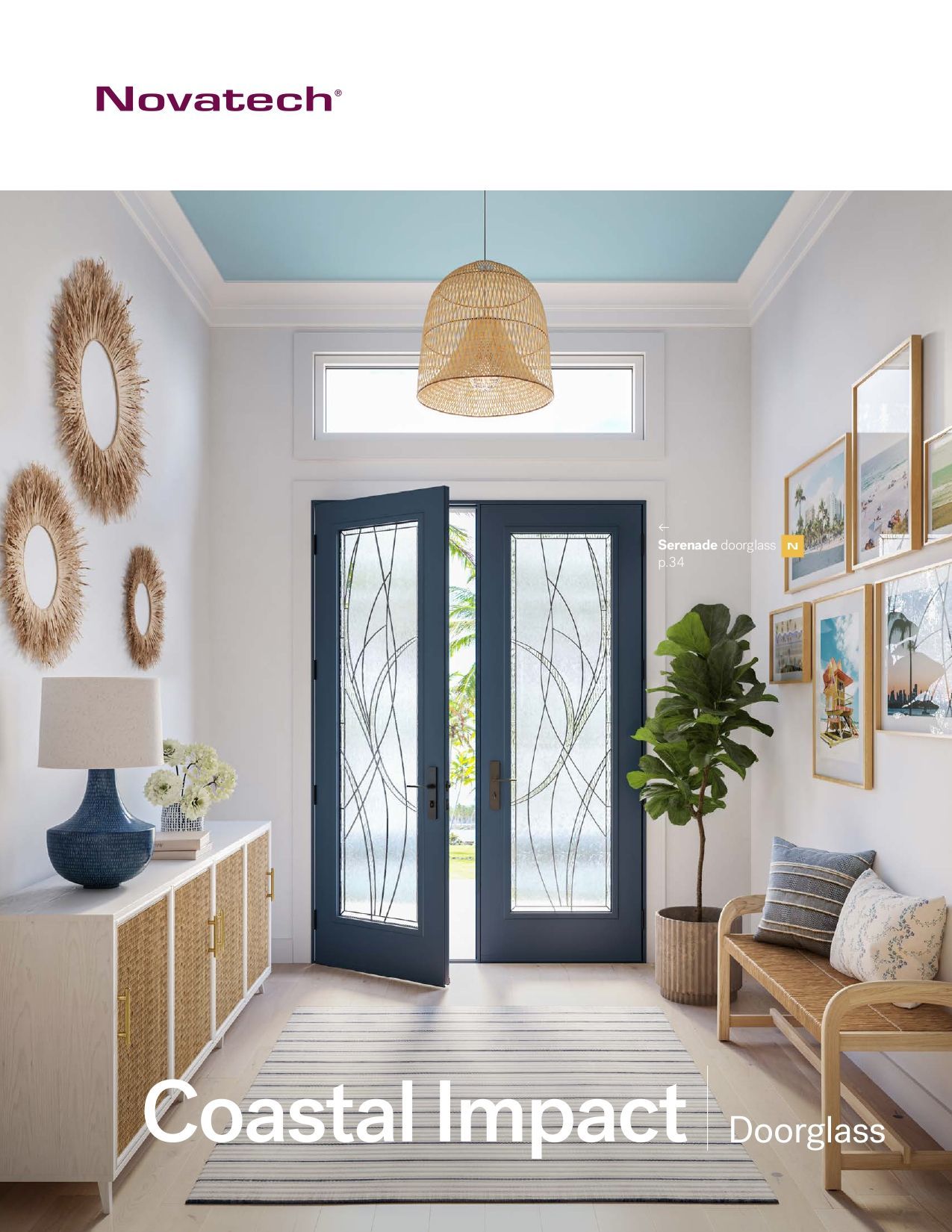 Steel door and door glass catalog cover showing a modern home entrance.