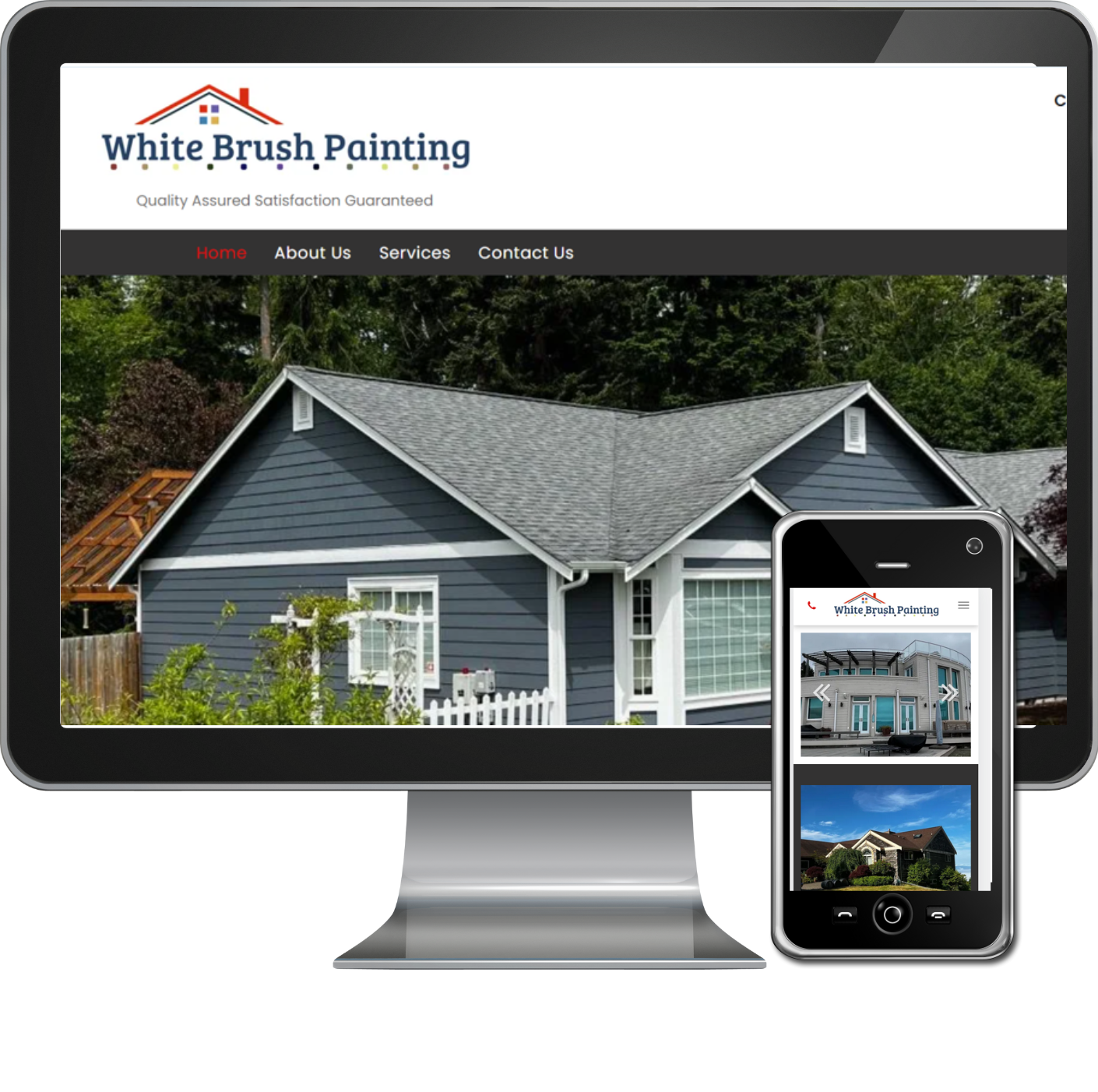 A white brush painting website is displayed on a computer screen