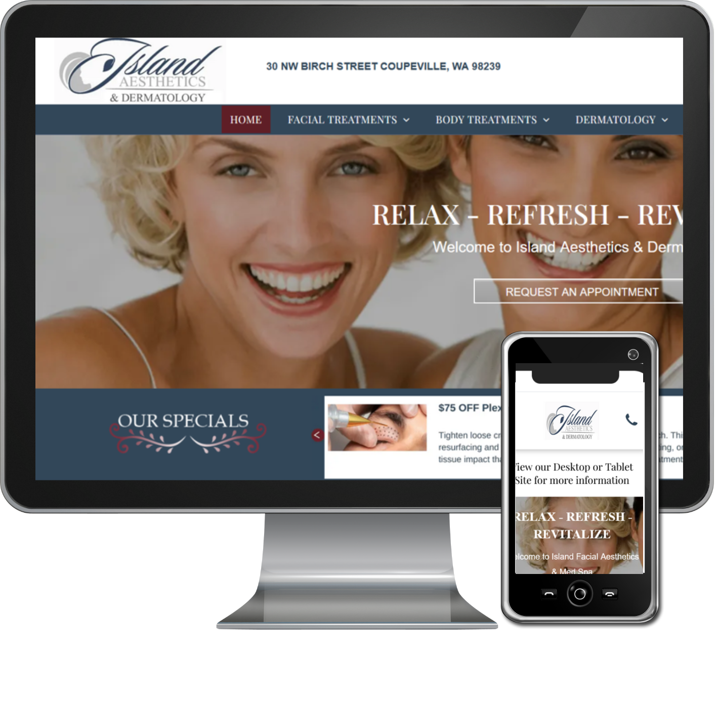 A computer screen displays a website for island aesthetics