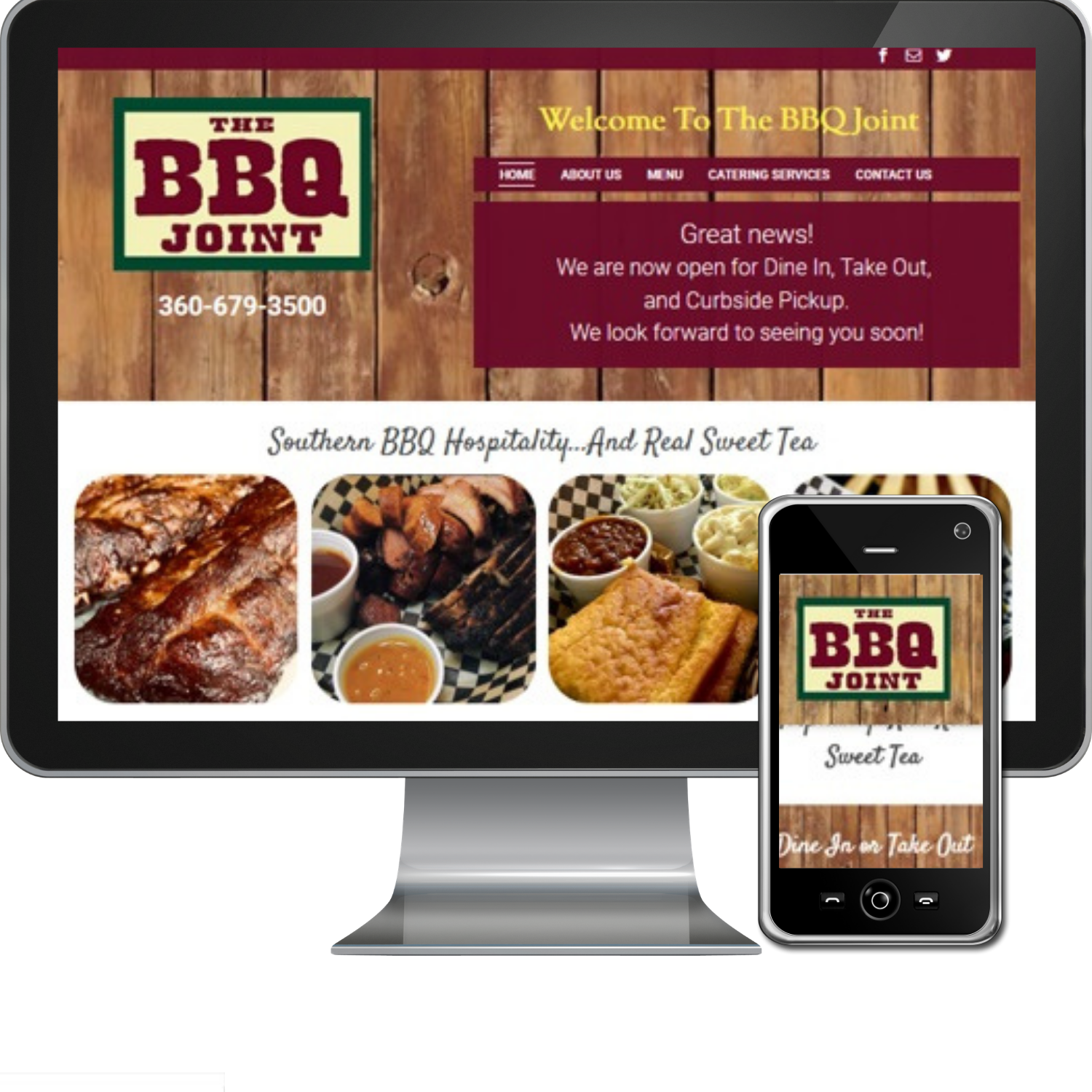 The bbq joint website is displayed on a computer screen