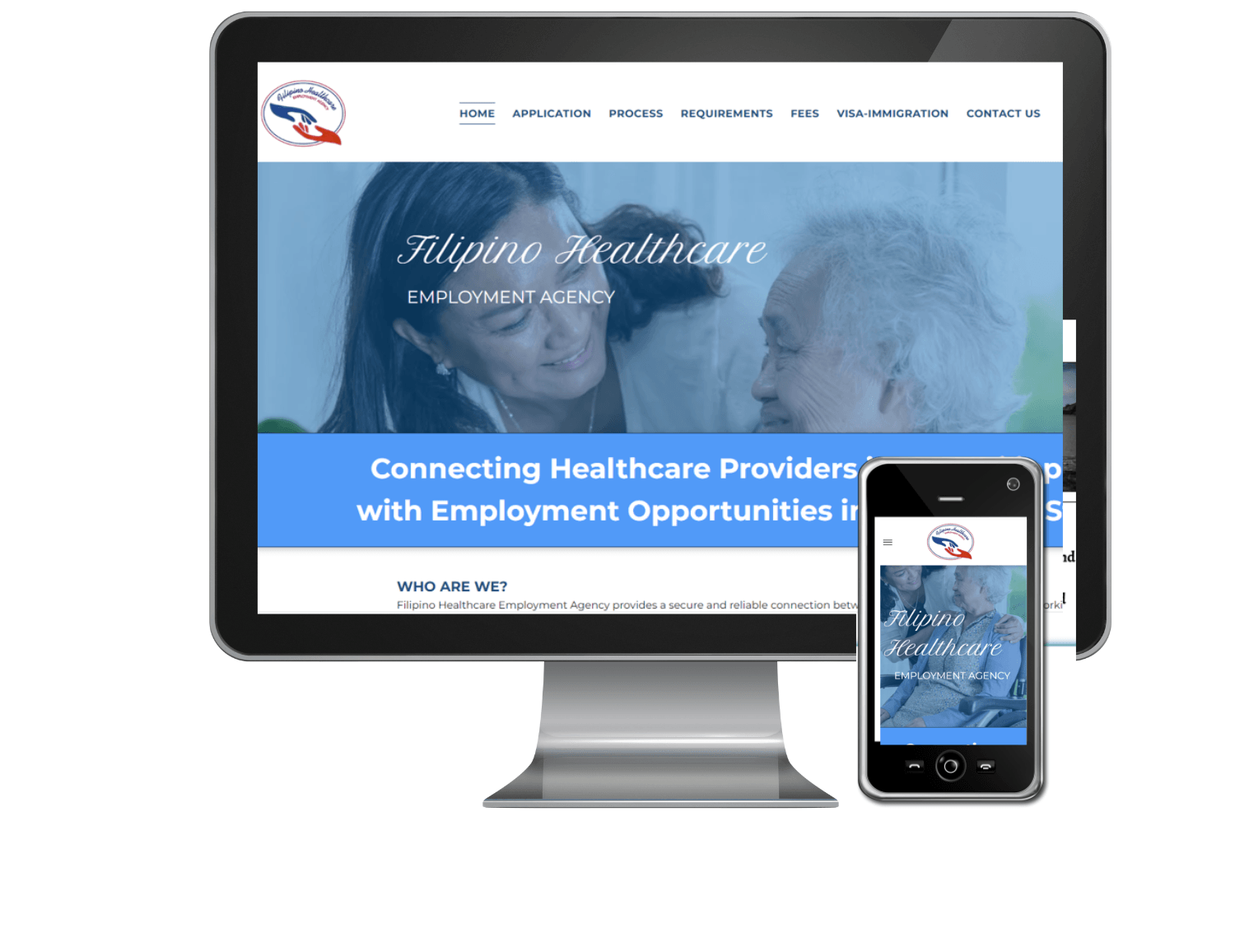 A computer and a cell phone are displaying a healthcare website.