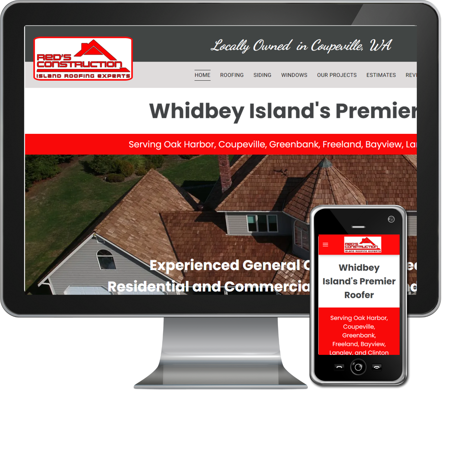 Whidbey island 's premier website is displayed on a computer screen