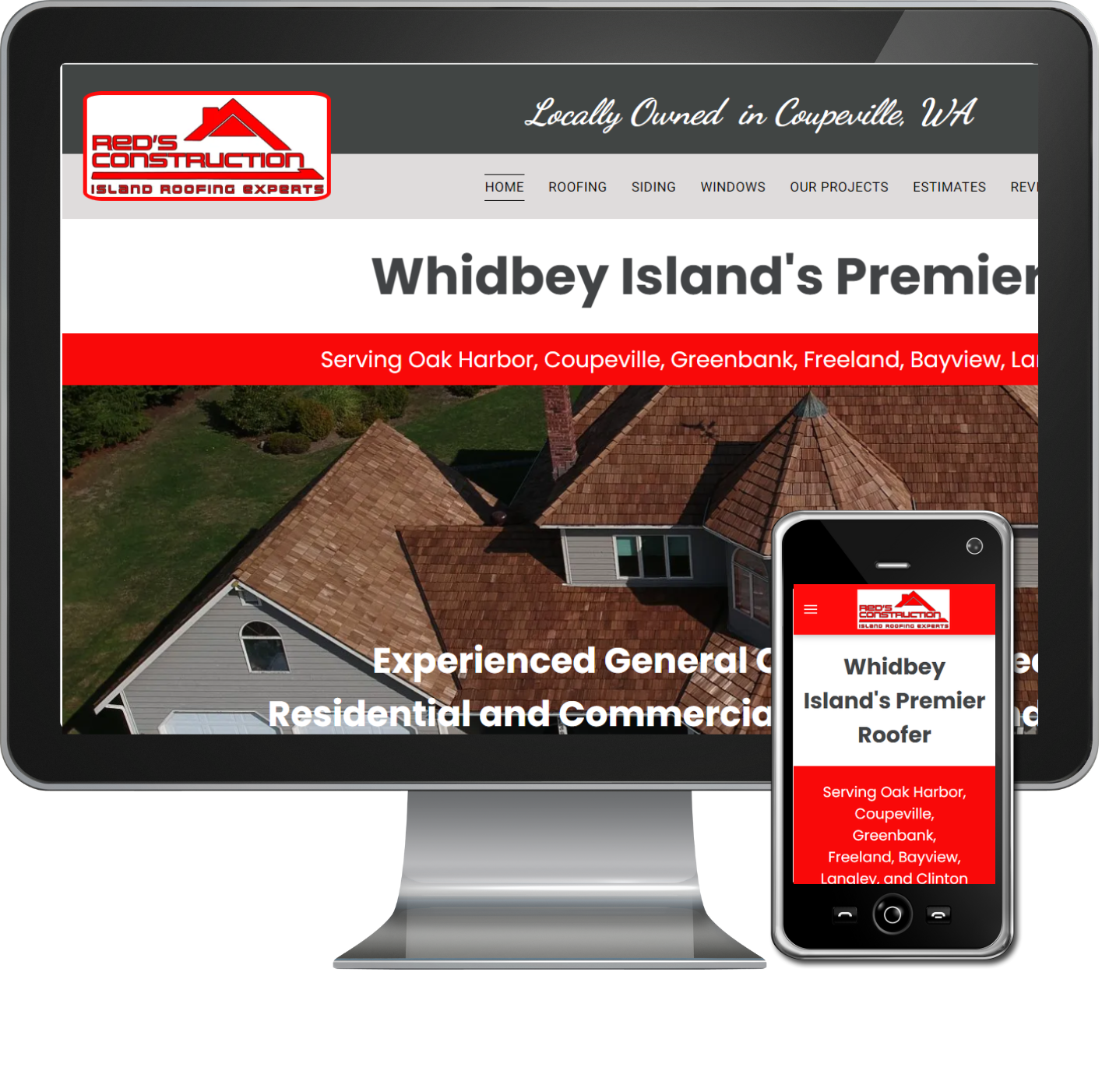 A computer monitor displaying a website for whidbey island 's premier