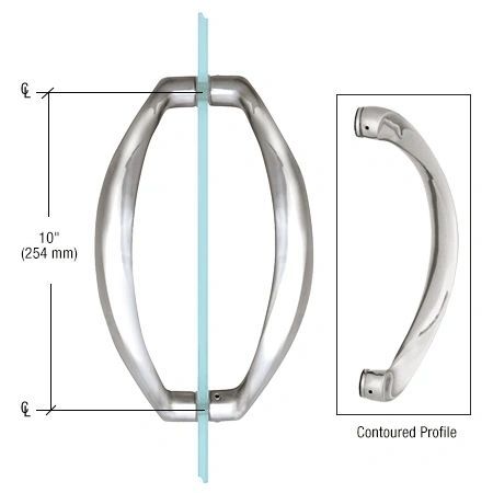 A picture of a door handle with measurements and a contoured profile